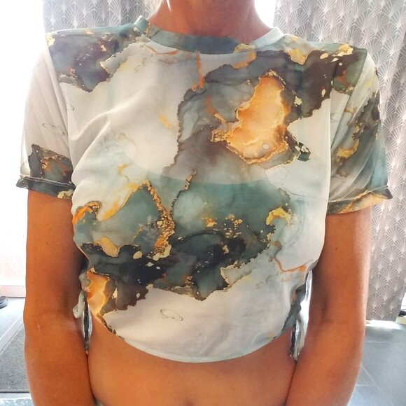 Marble Print Mesh Tee and Skirt Set - Picture 1 of 11